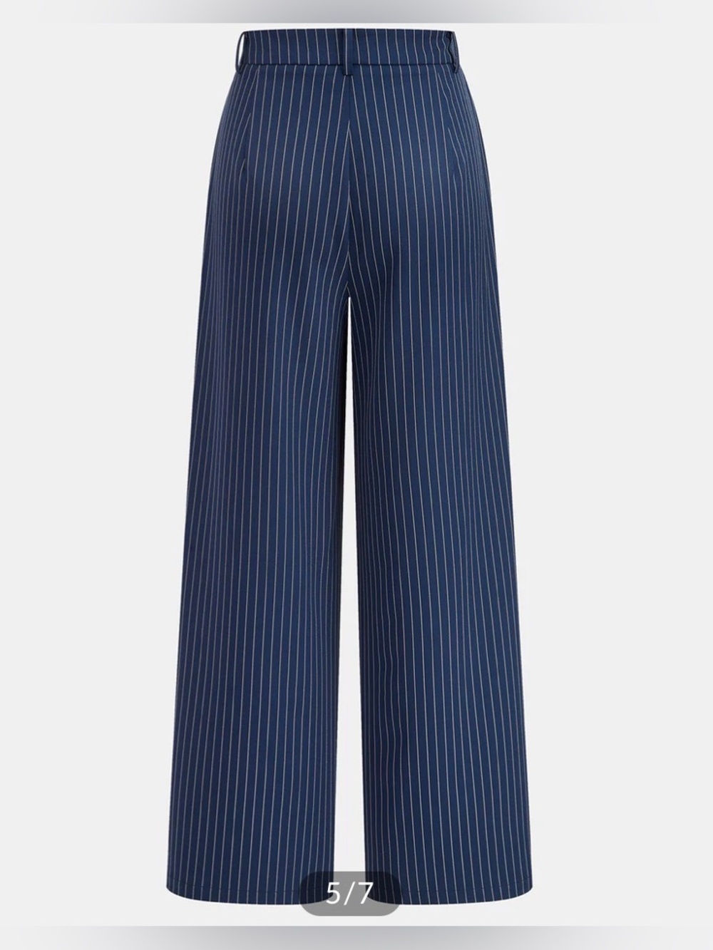 Commense Navy Pinstripe One-Shoulder Crop Top & Wide-Leg Pants Set - Picture 5 of 14